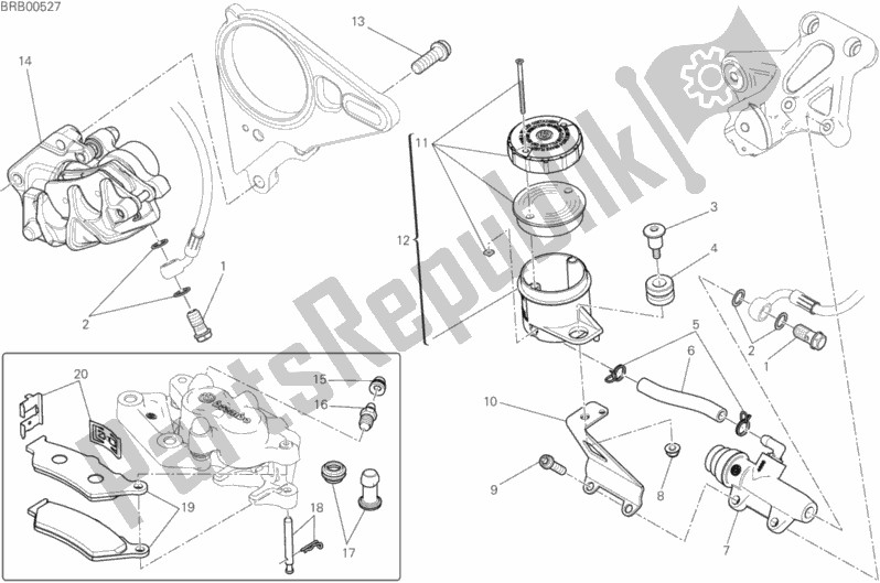 All parts for the Rear Brake System of the Ducati Diavel Xdiavel Brasil 1260 2017